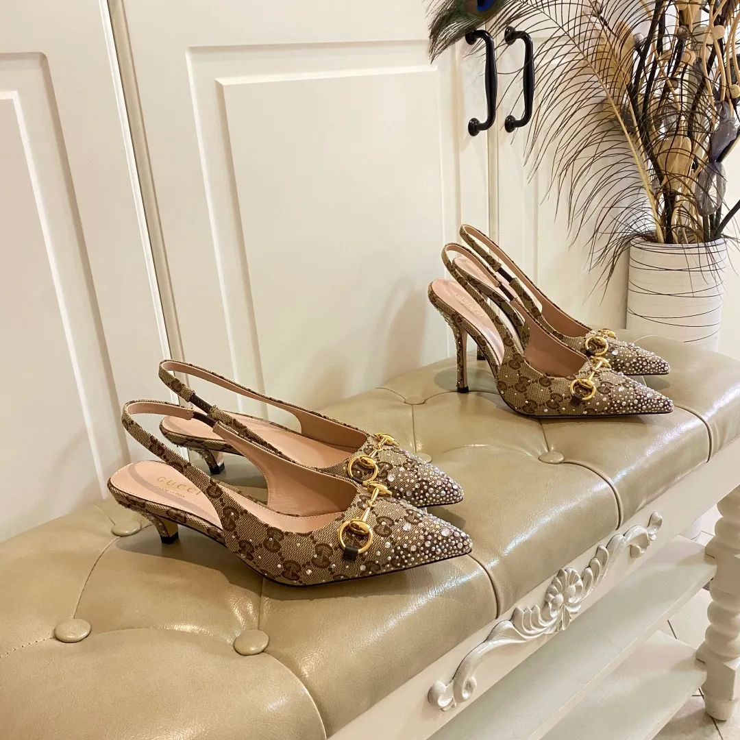 👟👟Ex-factory price 660👟👟, Gucci high heels, original canvas embellished with bright crystals, sheepskin lining, leather outsole, size 35-40 (41 customized, non-refundable)
